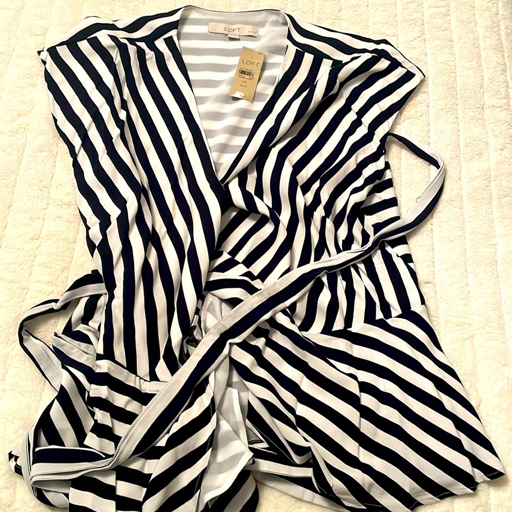 LOFT Belted Peplum B&W Top